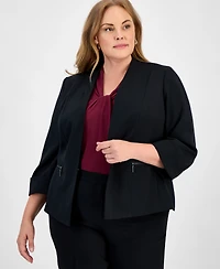 Kasper Plus 3/4-Sleeve Collarless Blazer