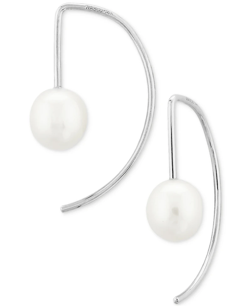 Macy's Cultured Freshwater Pearl (6mm) Threader Semi-Circle Drop Earrings 14k Gold