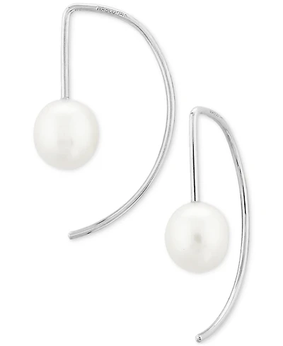 Macy's Cultured Freshwater Pearl (6mm) Threader Semi-Circle Drop Earrings 14k Gold