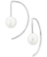 Macy's Cultured Freshwater Pearl (6mm) Threader Semi-Circle Drop Earrings 14k Gold
