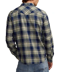 Lucky Brand Men's Indigo Plaid Western Long Sleeve Snap-Front Shirt
