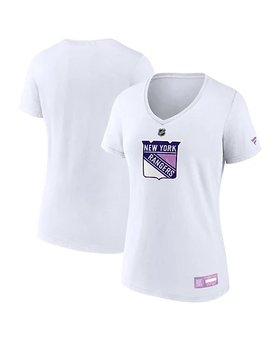 Fanatics Women's White New York Rangers 2024 Hockey Fights Cancer V-Neck T-Shirt
