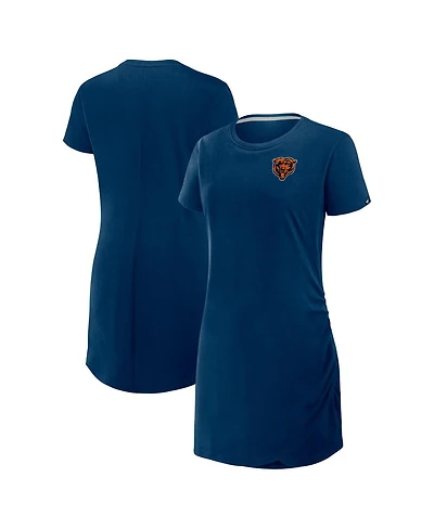 Fanatics Women's Navy Chicago Bears Ruched Drape T-Shirt Dress