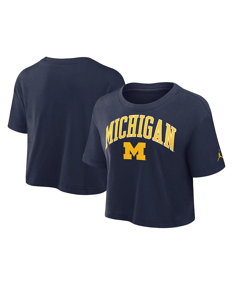 Jordan Women's Navy Michigan Wolverines Athletic Prep Arch Cropped Performance T-Shirt