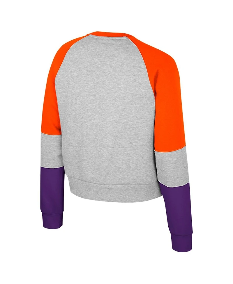 Colosseum Big Girls Heather Gray Clemson Tigers Katinka Rhinestone Pullover Sweatshirt