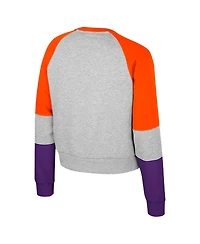 Colosseum Big Girls Heather Gray Clemson Tigers Katinka Rhinestone Pullover Sweatshirt