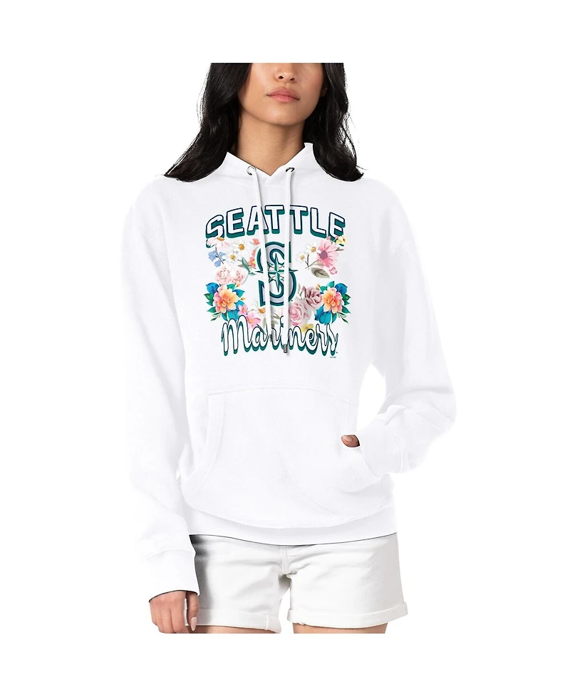 G-iii 4Her by Carl Banks Women's White Seattle Mariners Flowers Graphic Pullover Hoodie
