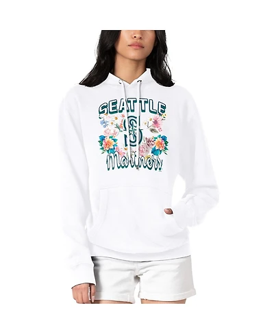 G-iii 4Her by Carl Banks Women's White Seattle Mariners Flowers Graphic Pullover Hoodie