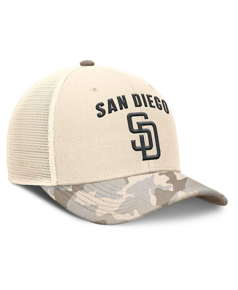 Nike Men's Natural San Diego Padres Camo Natural Pack Rise Adjustable Trucker Hat