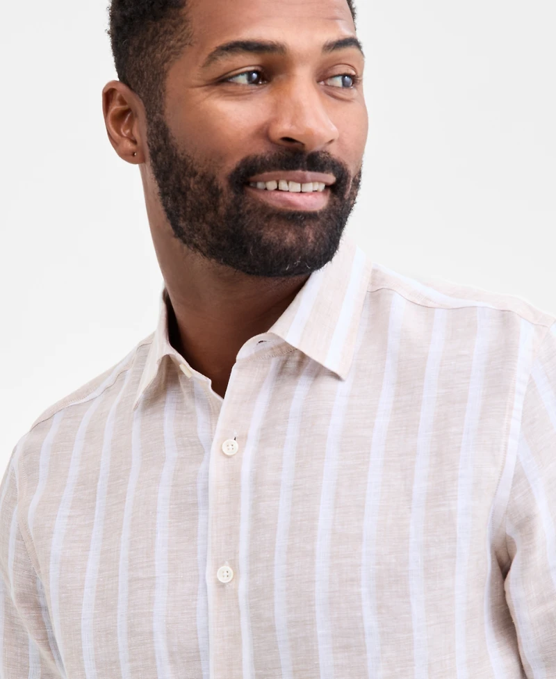 Club Room Men's Facil Stripe Linen Long-Sleeve Shirt, Macy's Exclusive