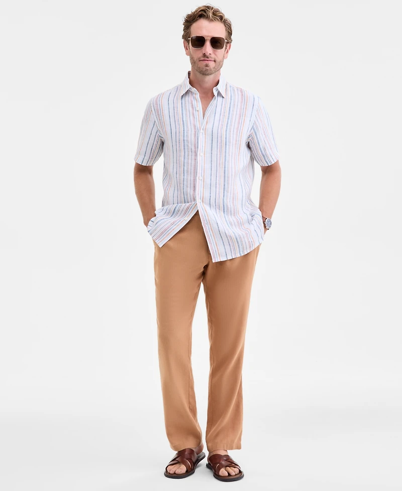Club Room Men's Short-Sleeve Macro Striped Linen Shirt, Macy's Exclusive