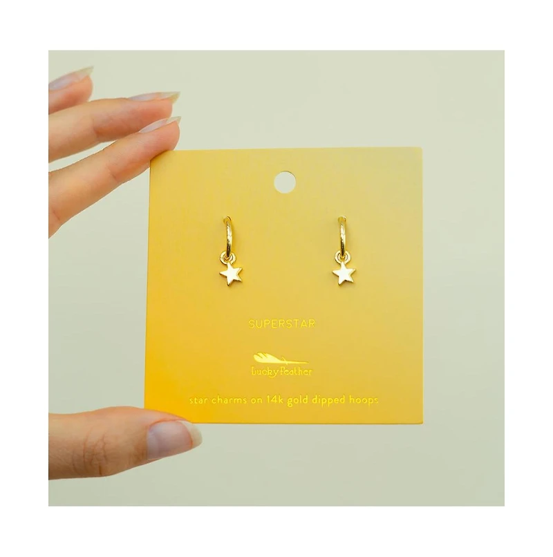 Lucky Feather Hoops with Drop - Star