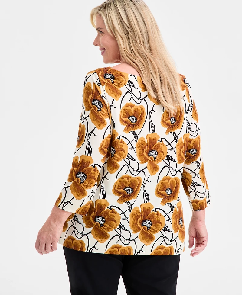 Jm Collection Plus Printed 3/4-Sleeve Top, Macy's Exclusive