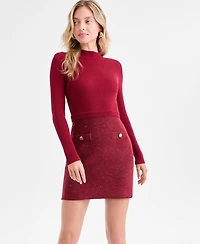 Invitee Juniors' Long-Sleeve Boucle Skirt Sweater Dress