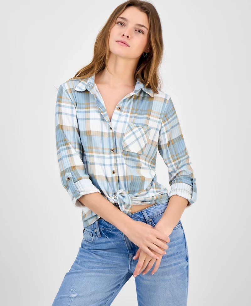 Just Polly Juniors' Plaid Knit Shirt