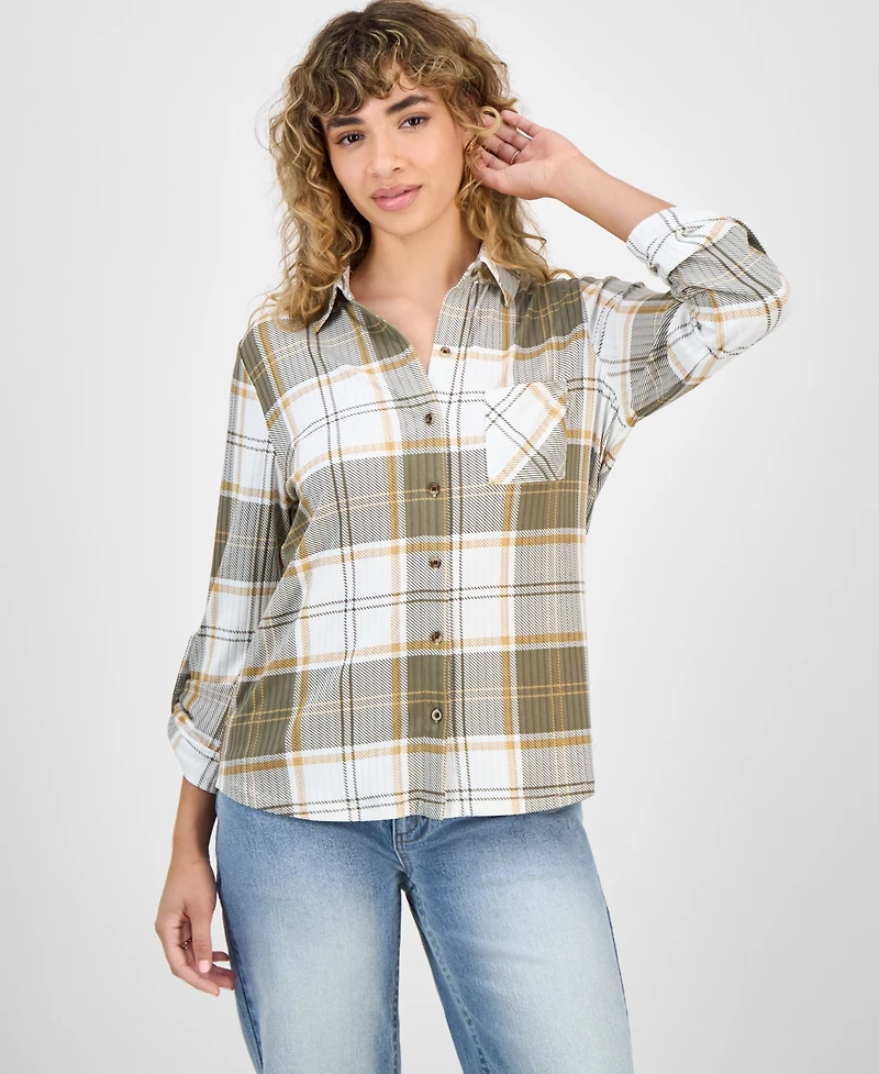 Just Polly Juniors' Plaid Knit Shirt
