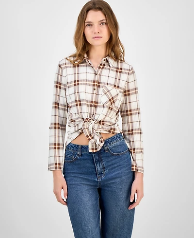 Just Polly Juniors' Plaid Knit Shirt