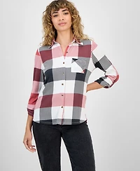 Just Polly Juniors' Plaid Knit Shirt