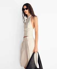 Mango Women's Striped Linen-Blend Halter-Neck Top