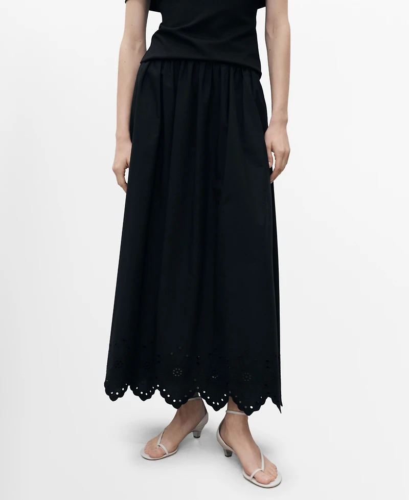Mango Women's Embroidered Hem Cotton Skirt