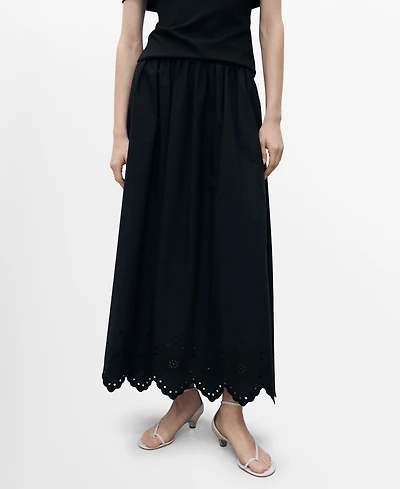 Mango Women's Embroidered Hem Cotton Skirt