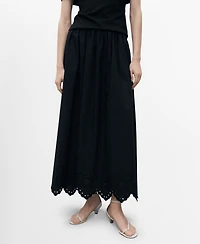 Mango Women's Embroidered Hem Cotton Skirt