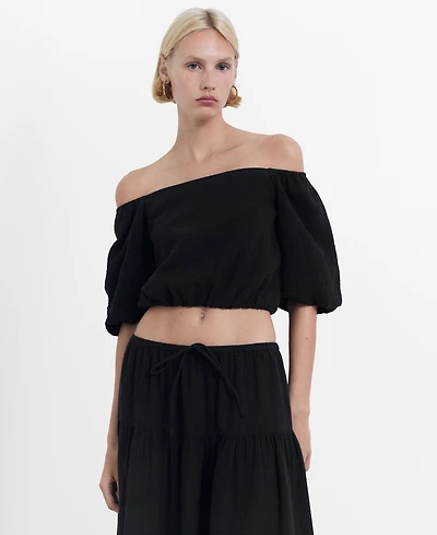 Mango Women's Puff Sleeve Strapless Blouse