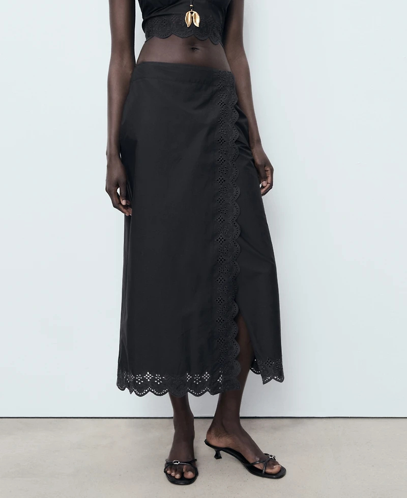 Mango Women's Embroidered Cotton Skirt