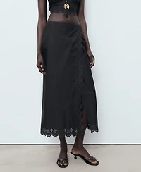 Mango Women's Embroidered Cotton Skirt