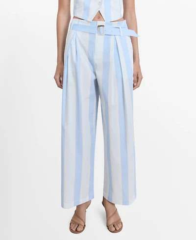 Mango Women's Belt Striped Culotte Pants