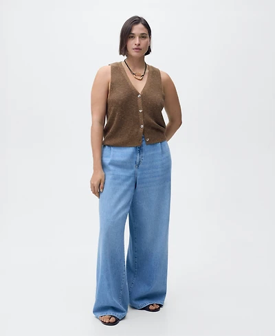 Mango Women's Wide Leg Pleated Jeans
