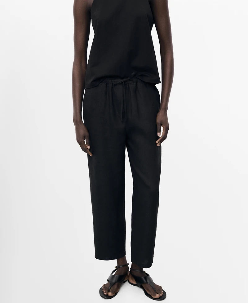 Mango Women's Drawstring Linen Pants