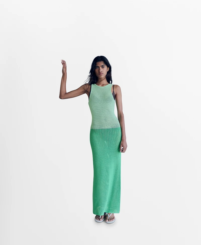 Mango Women's Long Two-Tone Crochet Dress