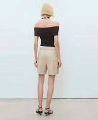Mango Women's Bow Belt Linen Shorts