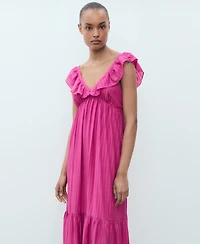 Mango Women's Ruffle Neckline Long Dress