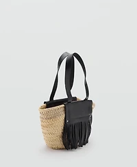 Mango Women's Leather Fringes Natural Fiber Handbag