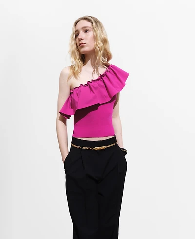 Mango Women's Combined Knit Fabric Asymmetric Top