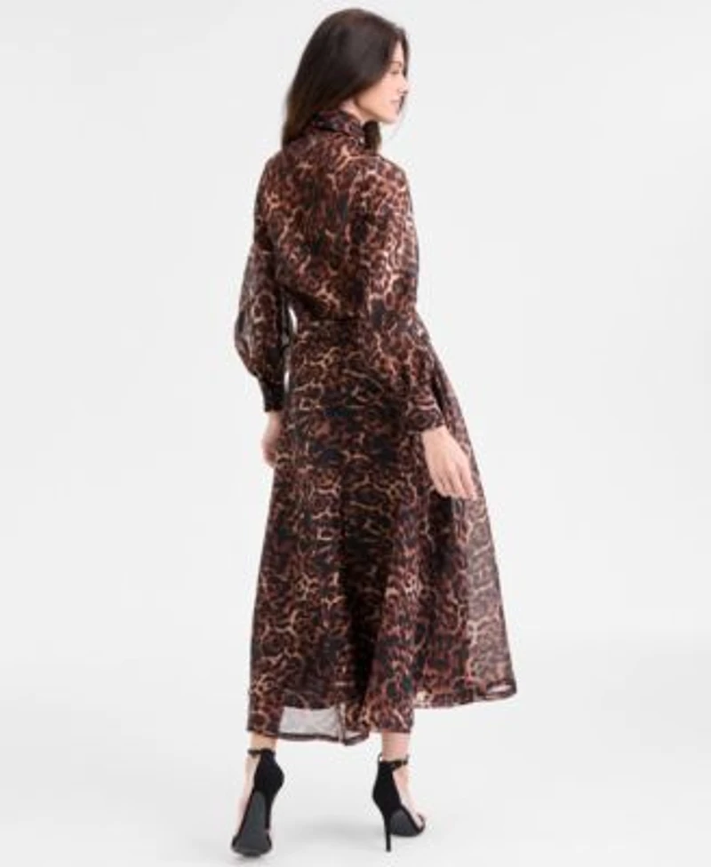 Anne Klein Womens Leopard Print Mock Neck Blouse Skirt