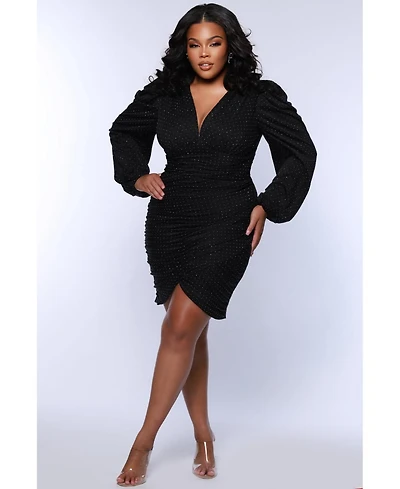Celebrations by Sydney's Closet Women's V-Neck Puff Sleeve Cocktail Dress