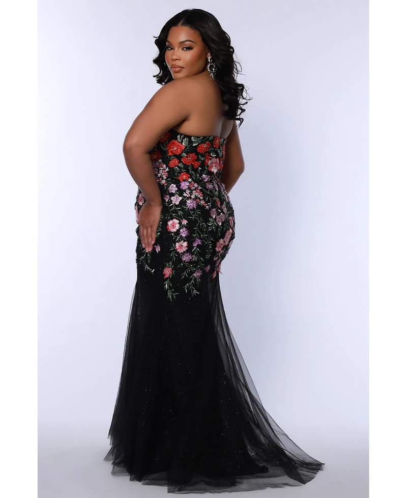 Sydney's Closet Women's Sweetheart Neckline Fitted Floral Gown