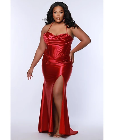 Sydney's Closet Women's Pleated Draped Sweetheart Neckline Slim Fitted Gown