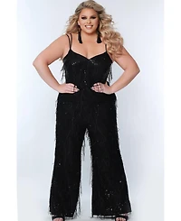 Sydney's Closet Women's Sequin Jumpsuit with Fringe