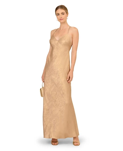 Adrianna Women's Chiffon V-Neck Sleeveless Long A-Line Dress