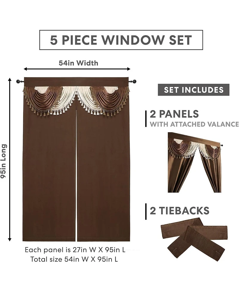 Kate Aurora Satin Semi Sheer Complete 5 Piece Window a Bag Attached Curtain Set