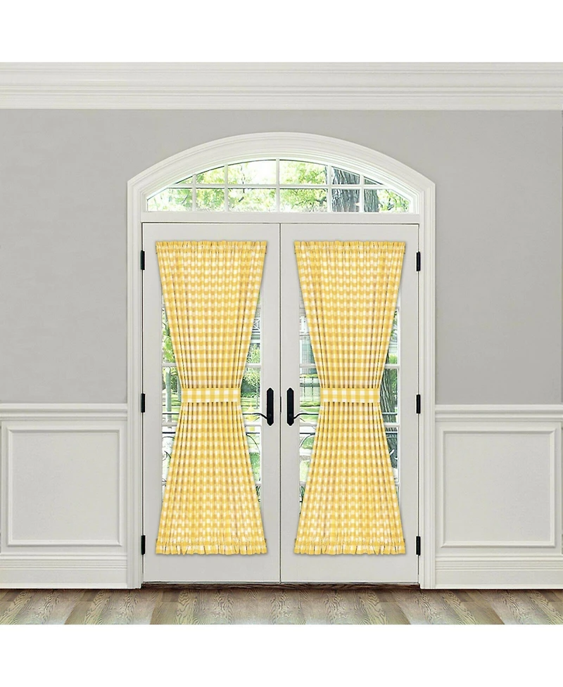 Kate Aurora Plaid Country Farmhouse French Door Curtain Panel With Matching Tieback - 25W x 40L, Yellow