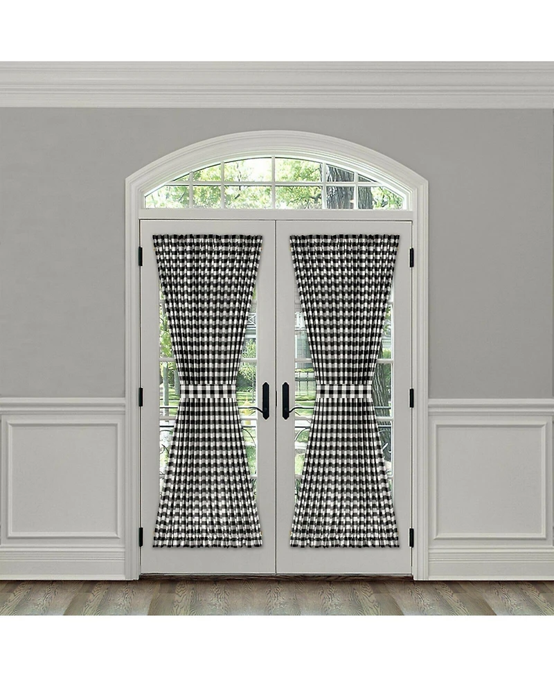 Kate Aurora Plaid Country Farmhouse French Door Curtain Panel With Matching Tieback - 54W x 40L, Yellow