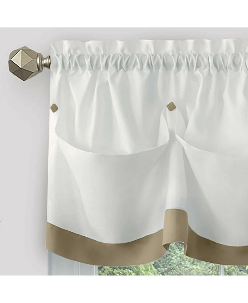 Kate Aurora Country Farmhouse Living Solid Colored Button Tuck Window Valance - 56in W x 14in L, Linen