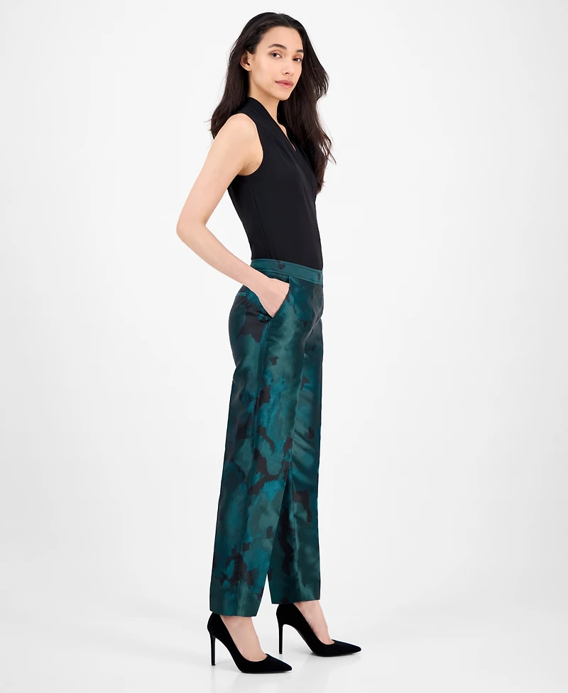 Anne Klein Women's Jacquard Mid-Rise Side-Zip Ankle Pants