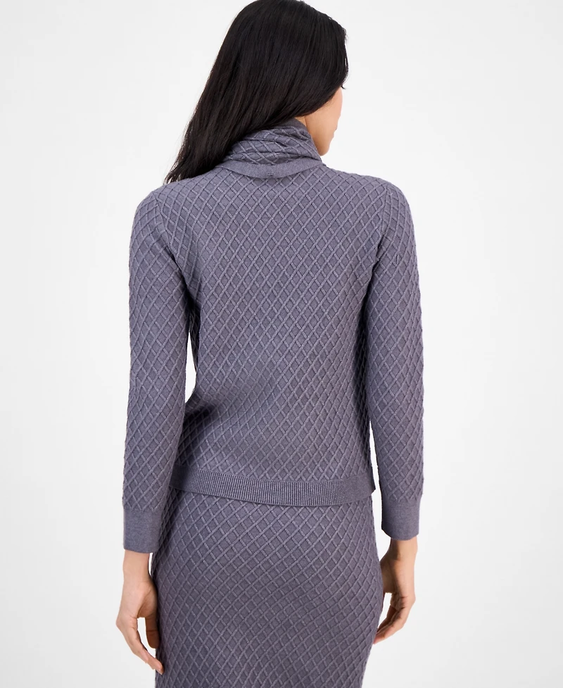 Anne Klein Women's Cable-Knit Long-Sleeve Scarf Sweater