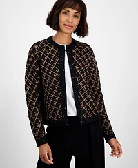Anne Klein Women's Diagonal Check Kissing-Front Cardigan